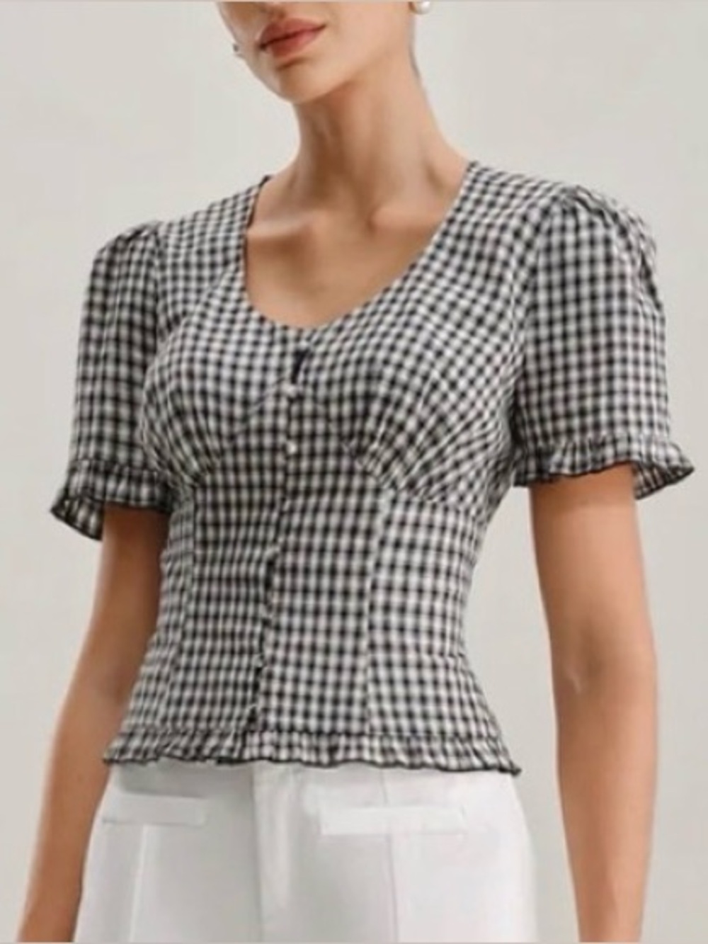 Rihoas Short-Sleeve Checkered Blouse - Women’s Large